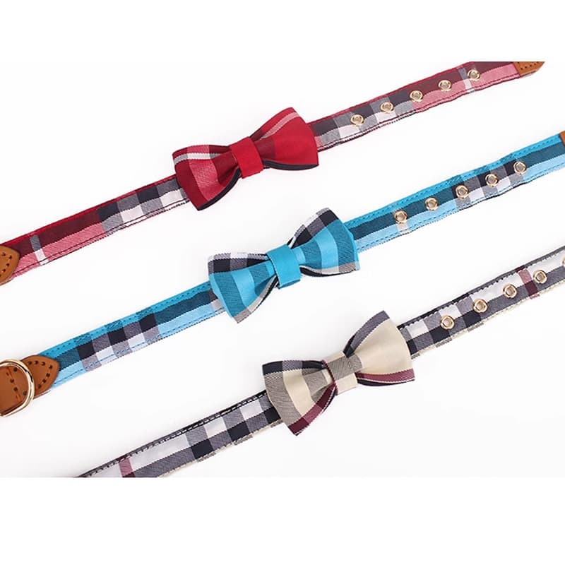 ペット用首輪  チェック柄リボン付き首輪