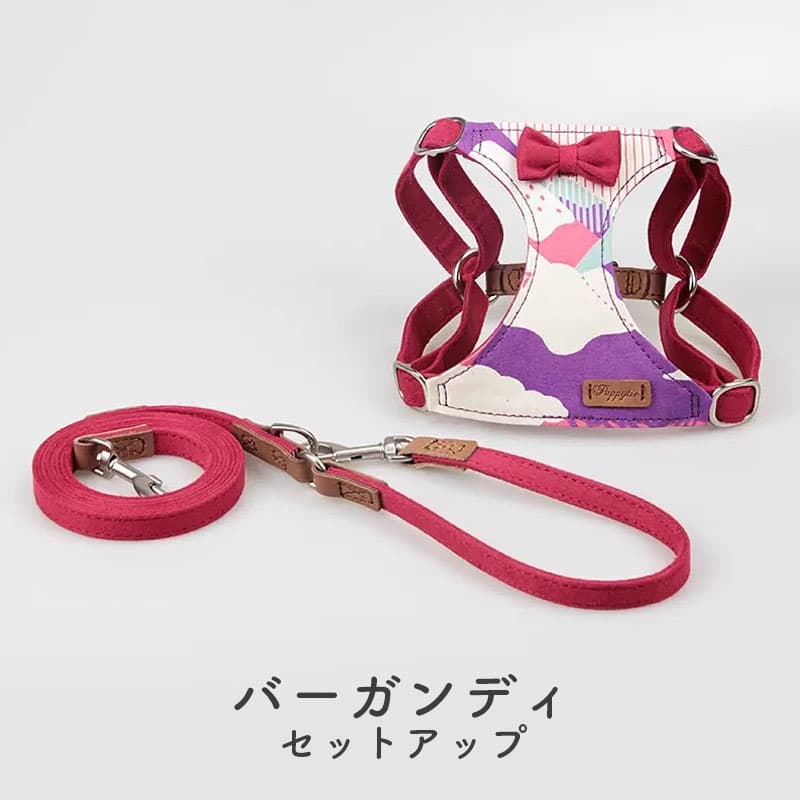可愛いリボンと和風デザインが特徴的な胸当て式ハーネス！犬用リード 小型犬用ロープ 犬用ウォーキングロープ ベストスタイル コーギー ペット ハーネス