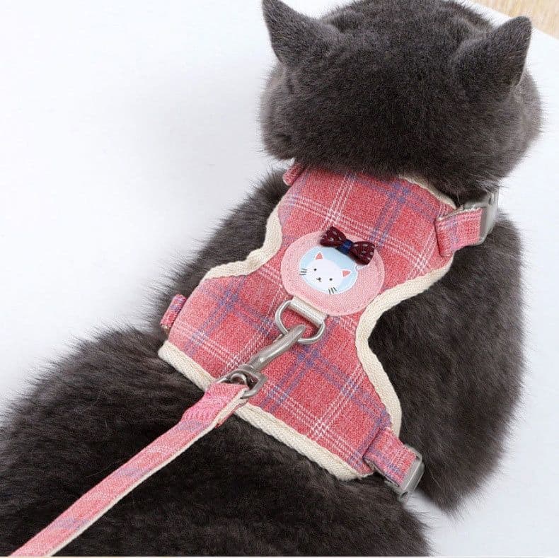 ペット用首輪 小花柄リボン付きベスト型猫用胴輪