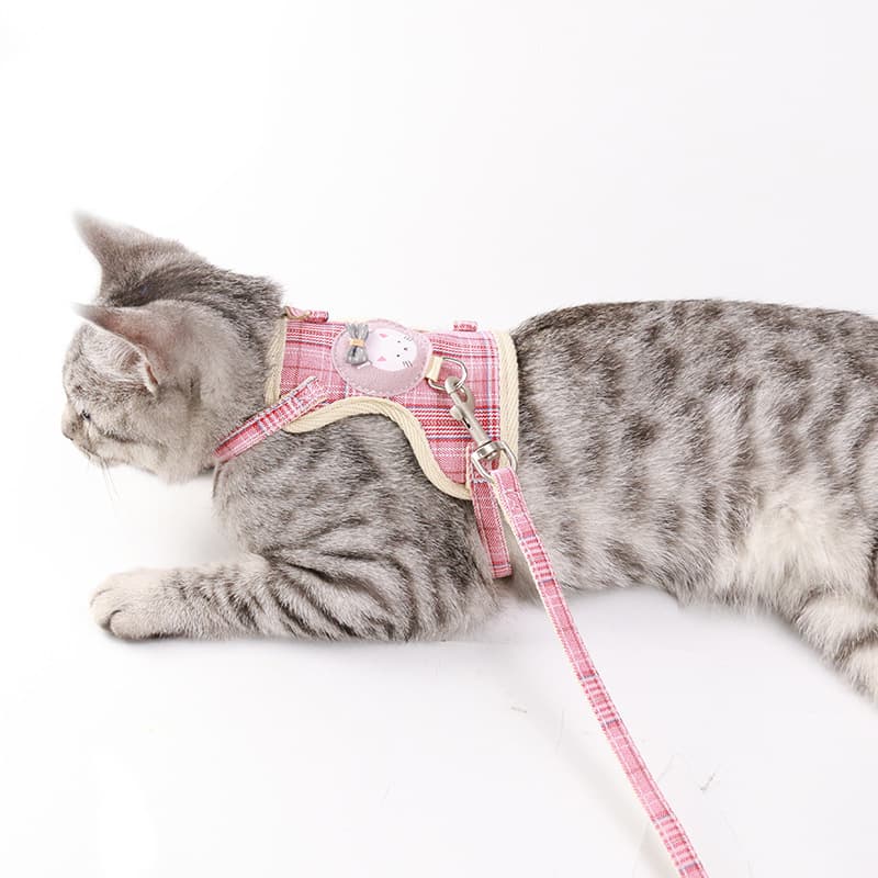 ペット用首輪 小花柄リボン付きベスト型猫用胴輪