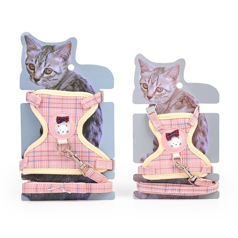 ペット用首輪 小花柄リボン付きベスト型猫用胴輪
